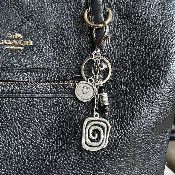 SILVER SPIRAL Bag Charm Black and Silver Tone - Picture 6 of 8